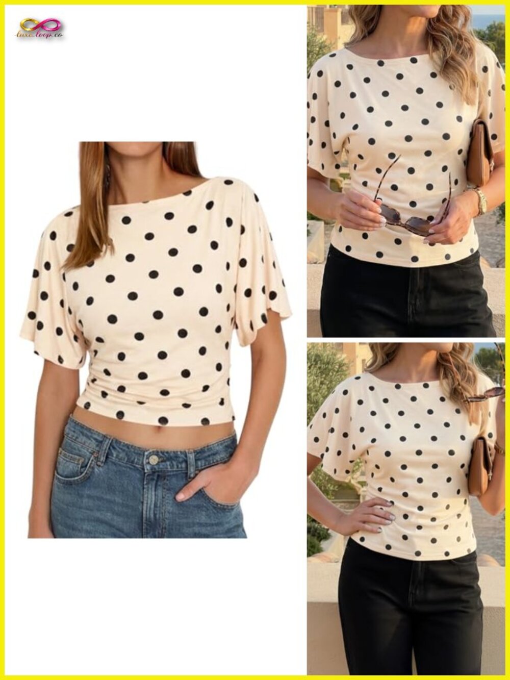Womens Summer Wrap Top Short Sleeve Tie Back Cinched Waist Boat Neck Blouse